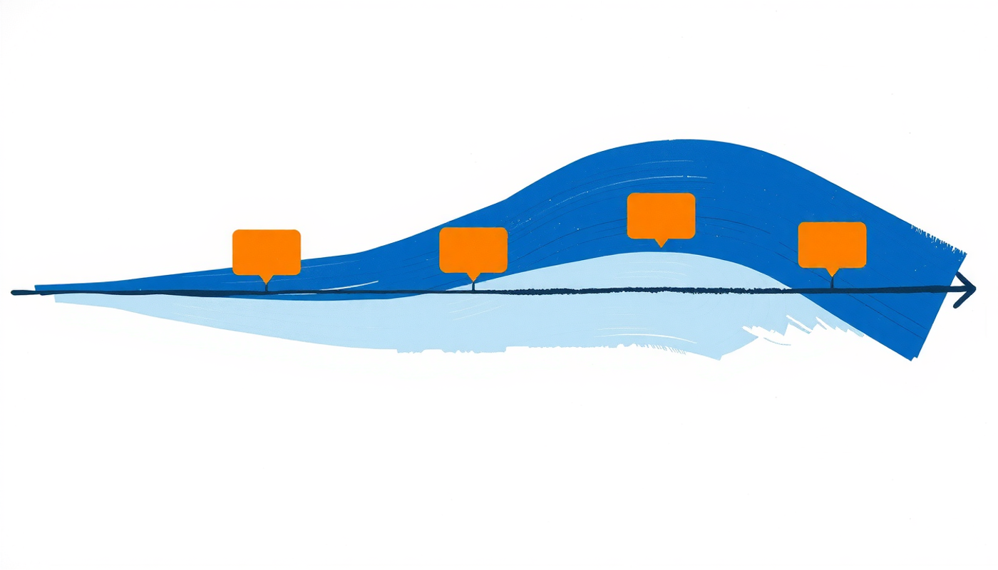 Forgetting curve timeline with flashcard icons and blue gradient.