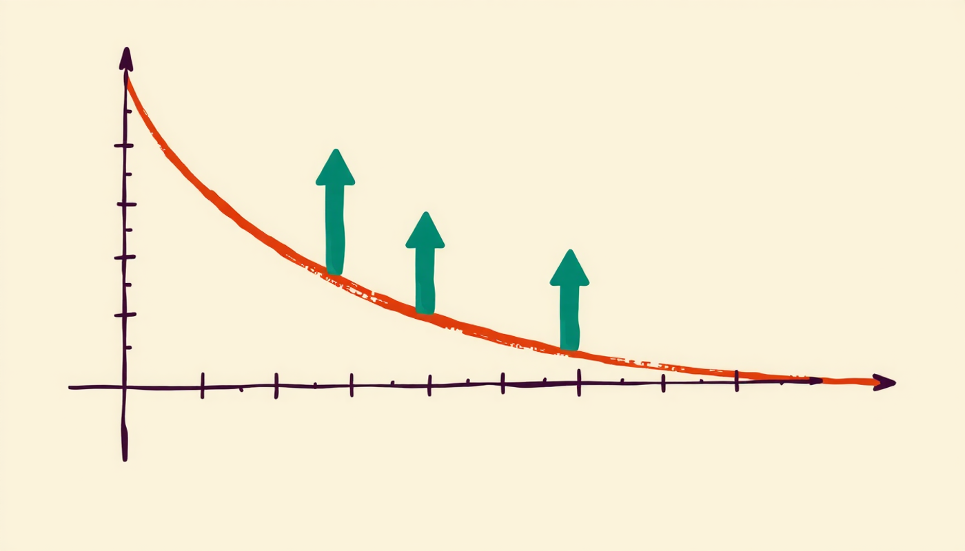 Stylized forgetting curve with review moments improving retention.