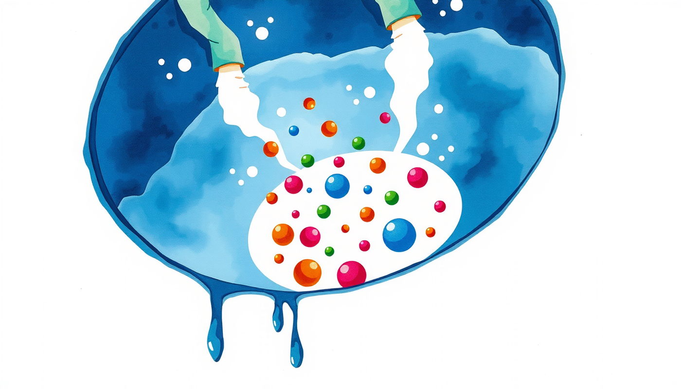 Colorful particles in a funnel illustrating working memory limits.