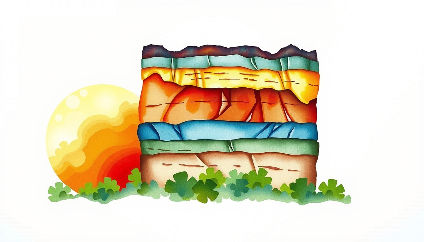 Geological strata in a cliff face, showcasing solidifying review sessions.