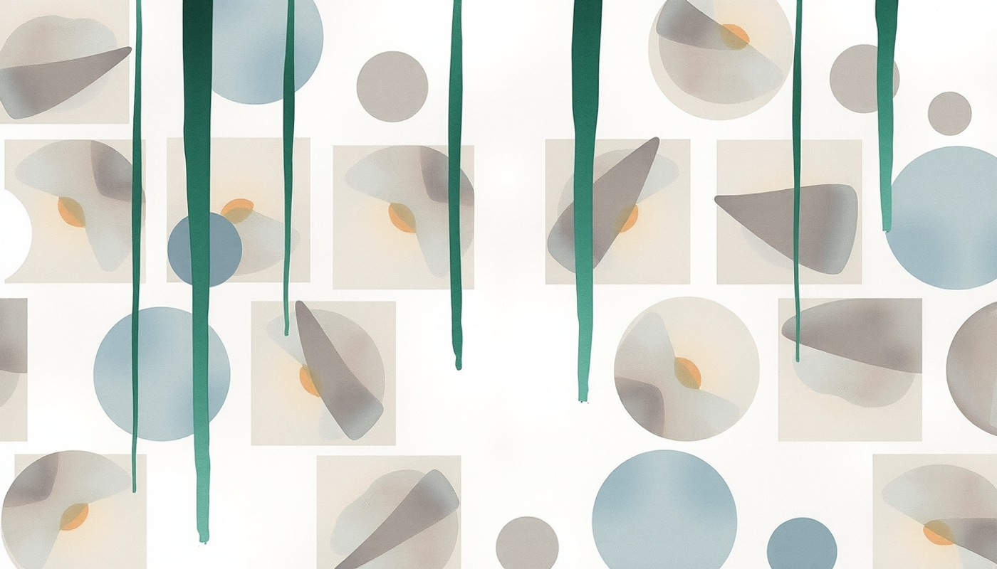 Minimalist infographic pattern of pale green lines on grey tiles.
