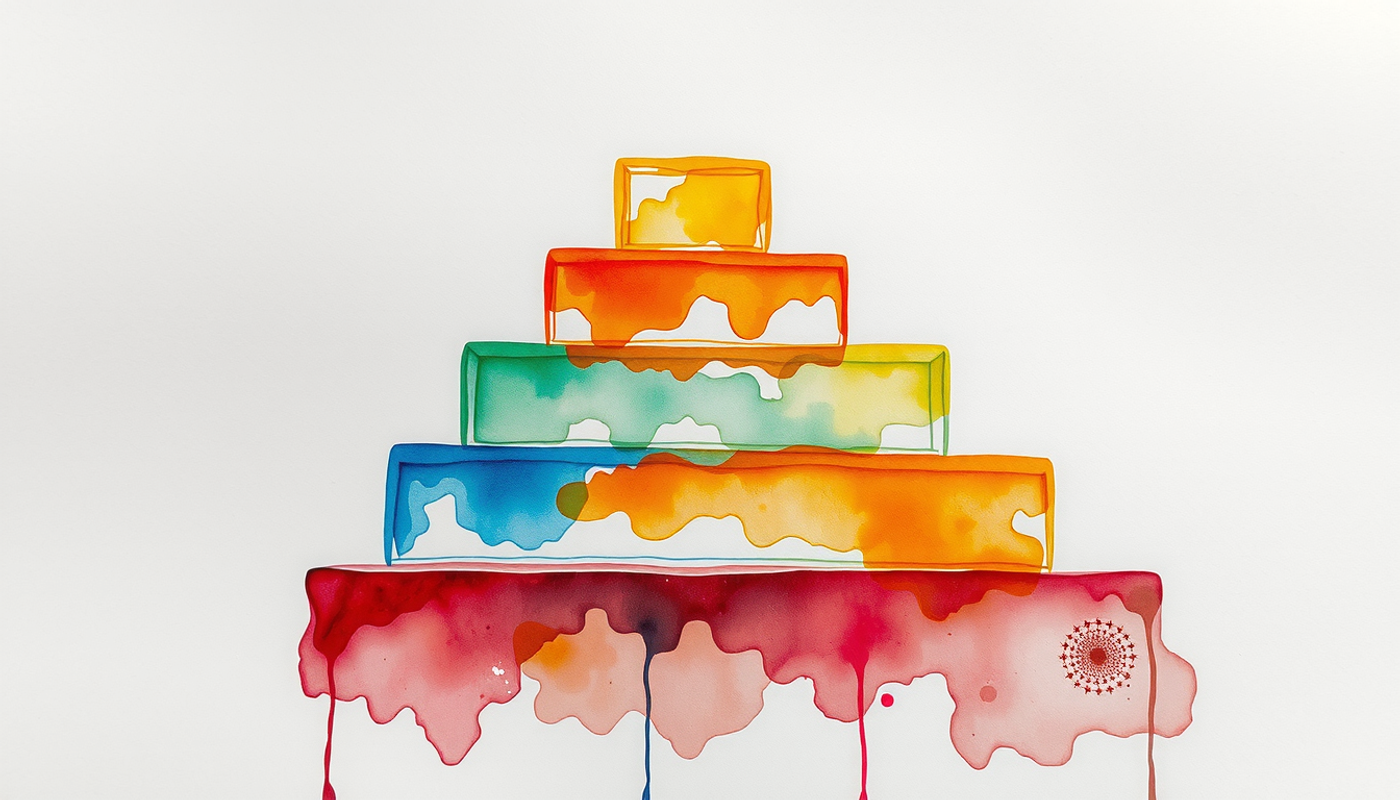 Translucent glass pyramid layers glow and flicker, symbolizing Bloom's taxonomy.