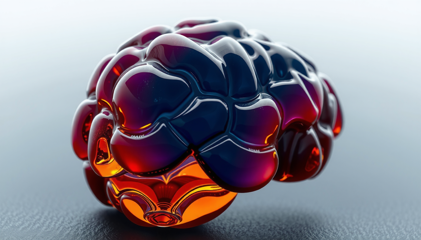Translucent glass brain showing fading older and vibrant newer memories.