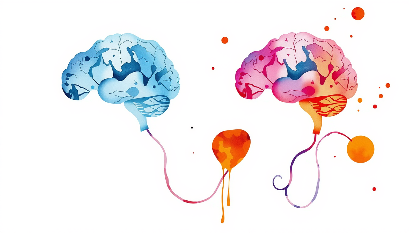 Interconnected glowing brain structures in vibrant colors on a dark background.