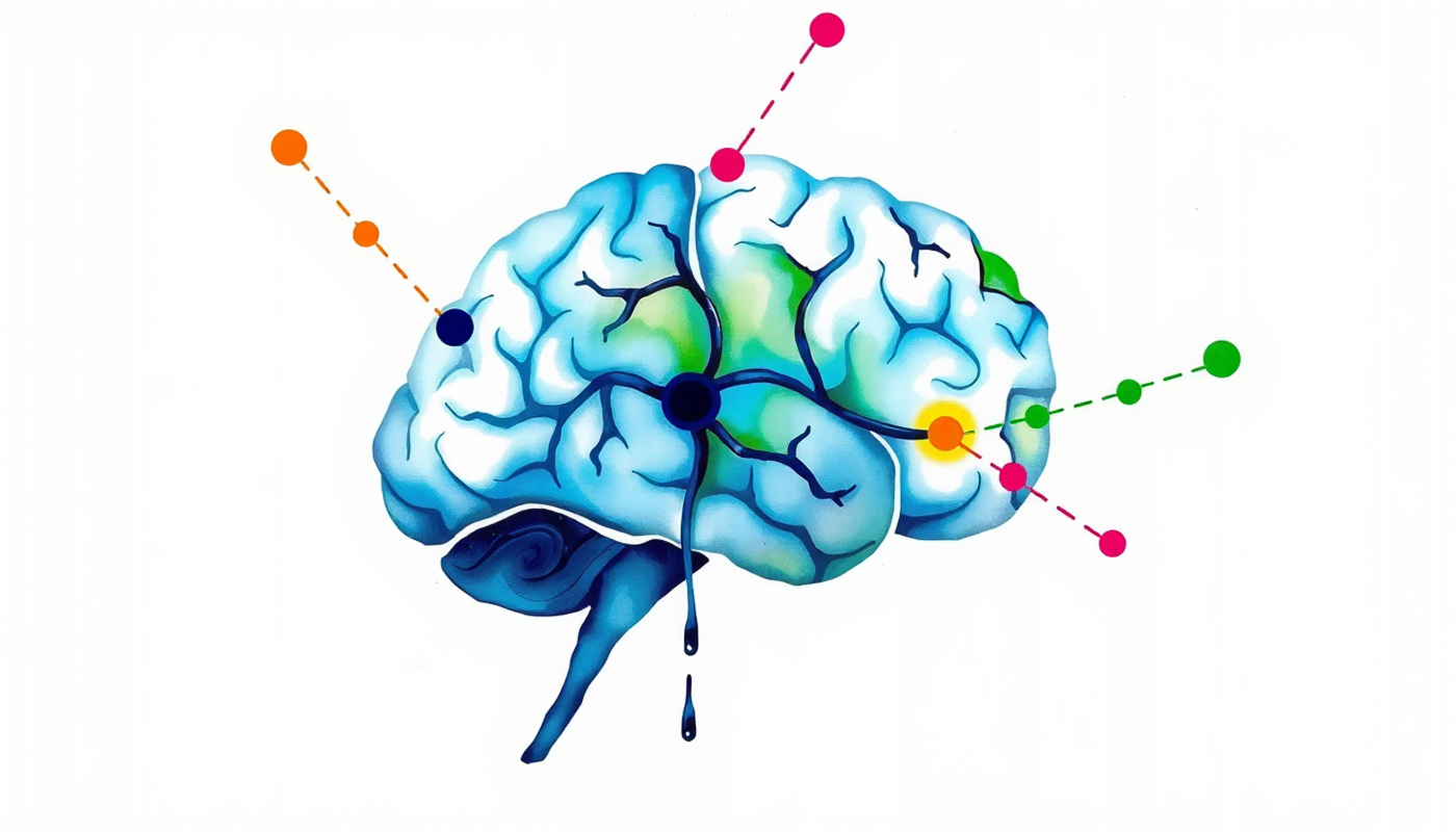 Cross-section of a brain highlighting glowing hippocampus and prefrontal cortex.