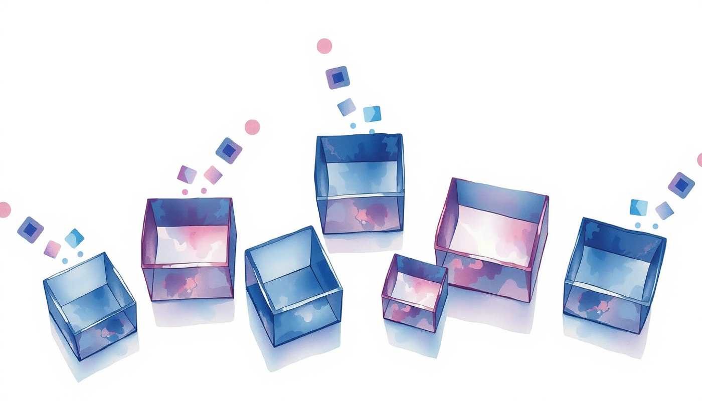 Translucent glass boxes in indigo hues forming a staircase.