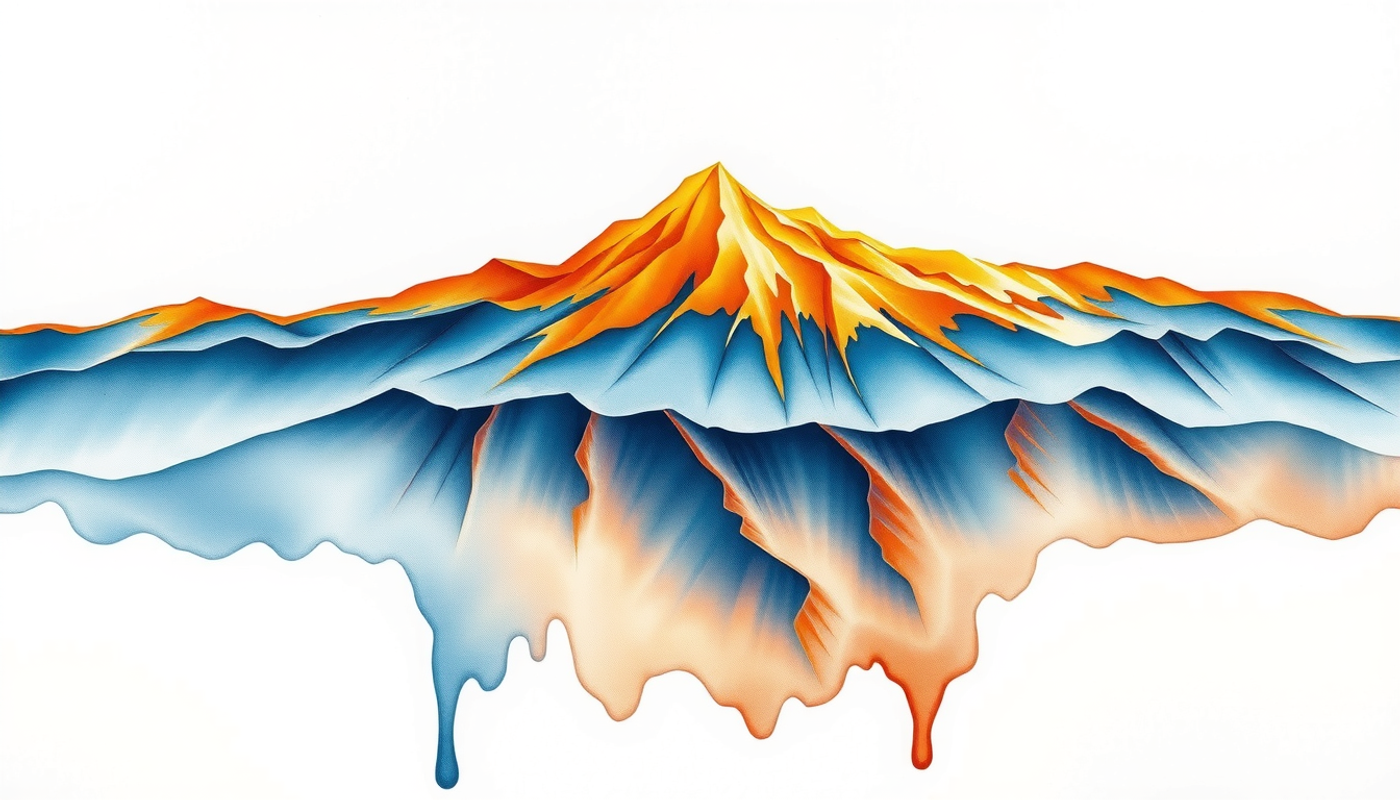 Mountainous landscape with glowing ridgeline and warm gradient colors.