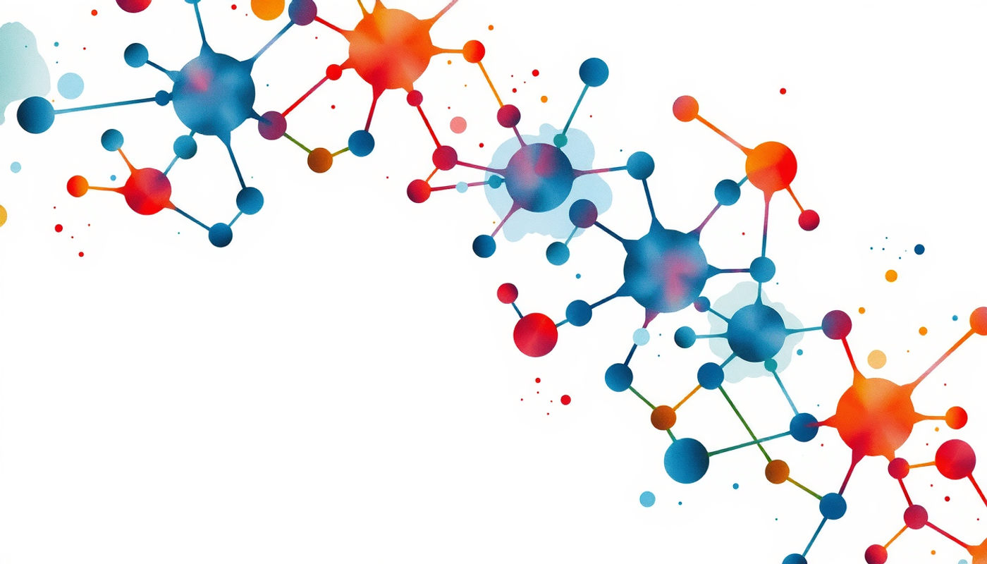 Glowing interconnected nodes in dark space, representing a knowledge graph.