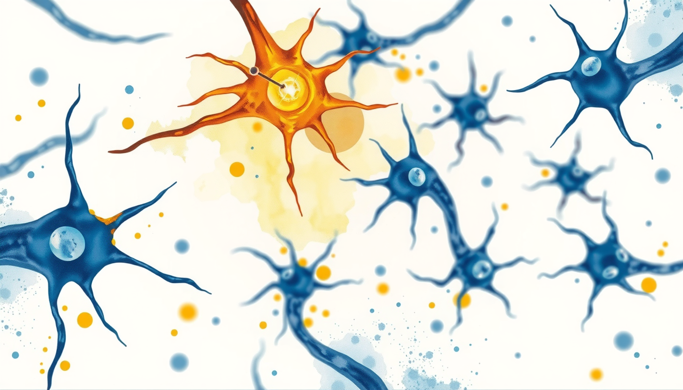 Glowing neuron firing a golden spark, illuminating nearby connections.