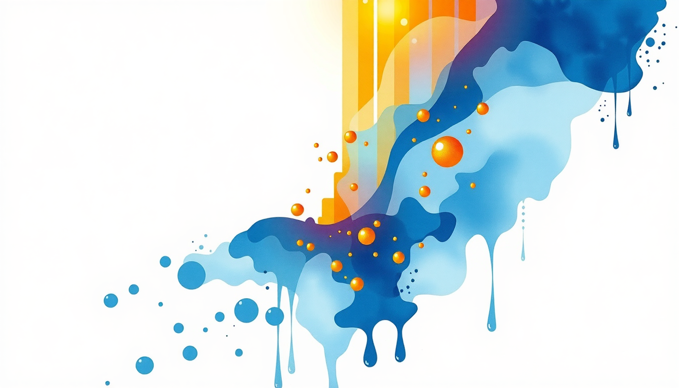Cascading glowing probability bars with a bright particle dropping down.
