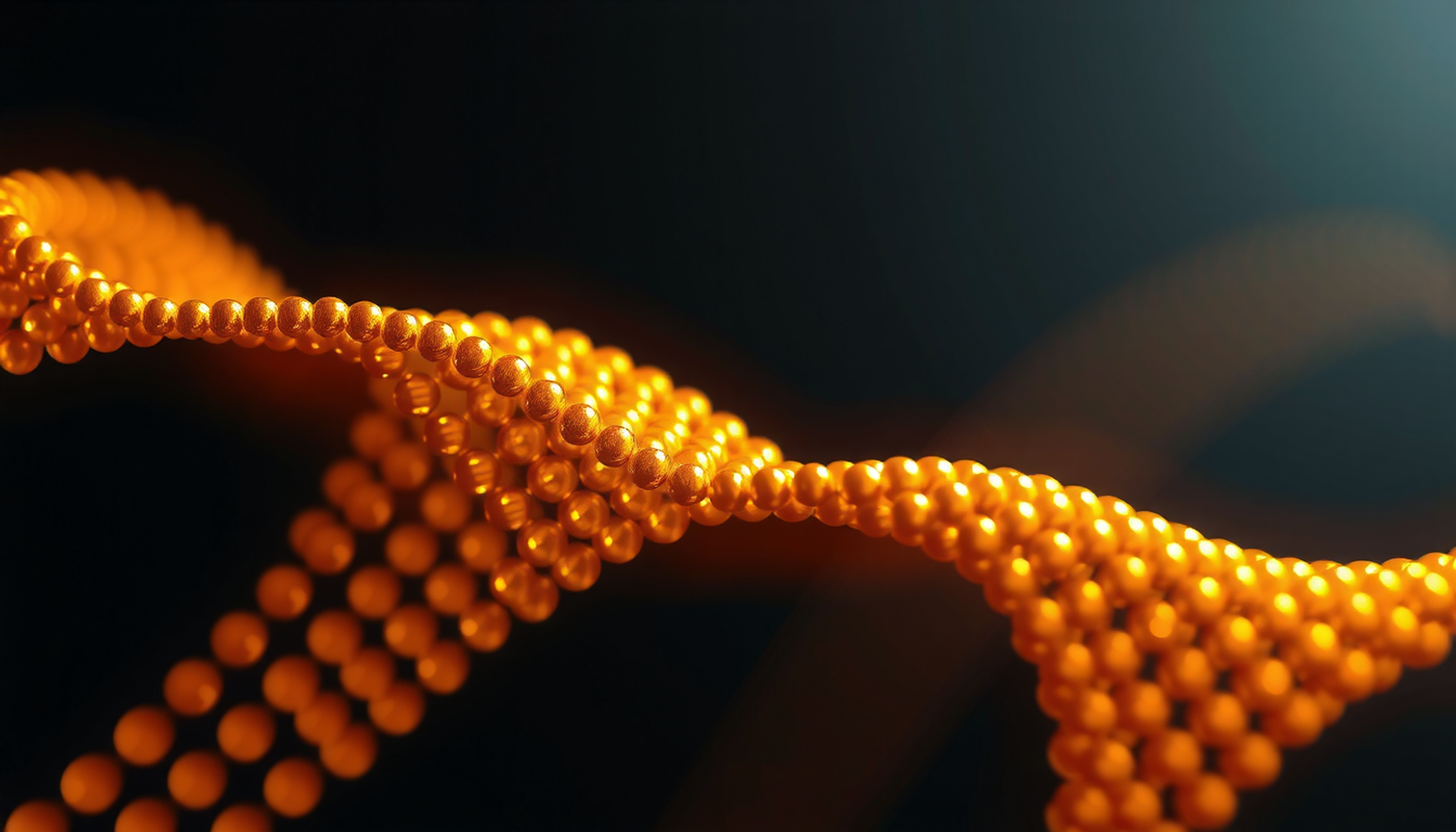 Abstract wave of glowing dots representing study consensus on dark background.