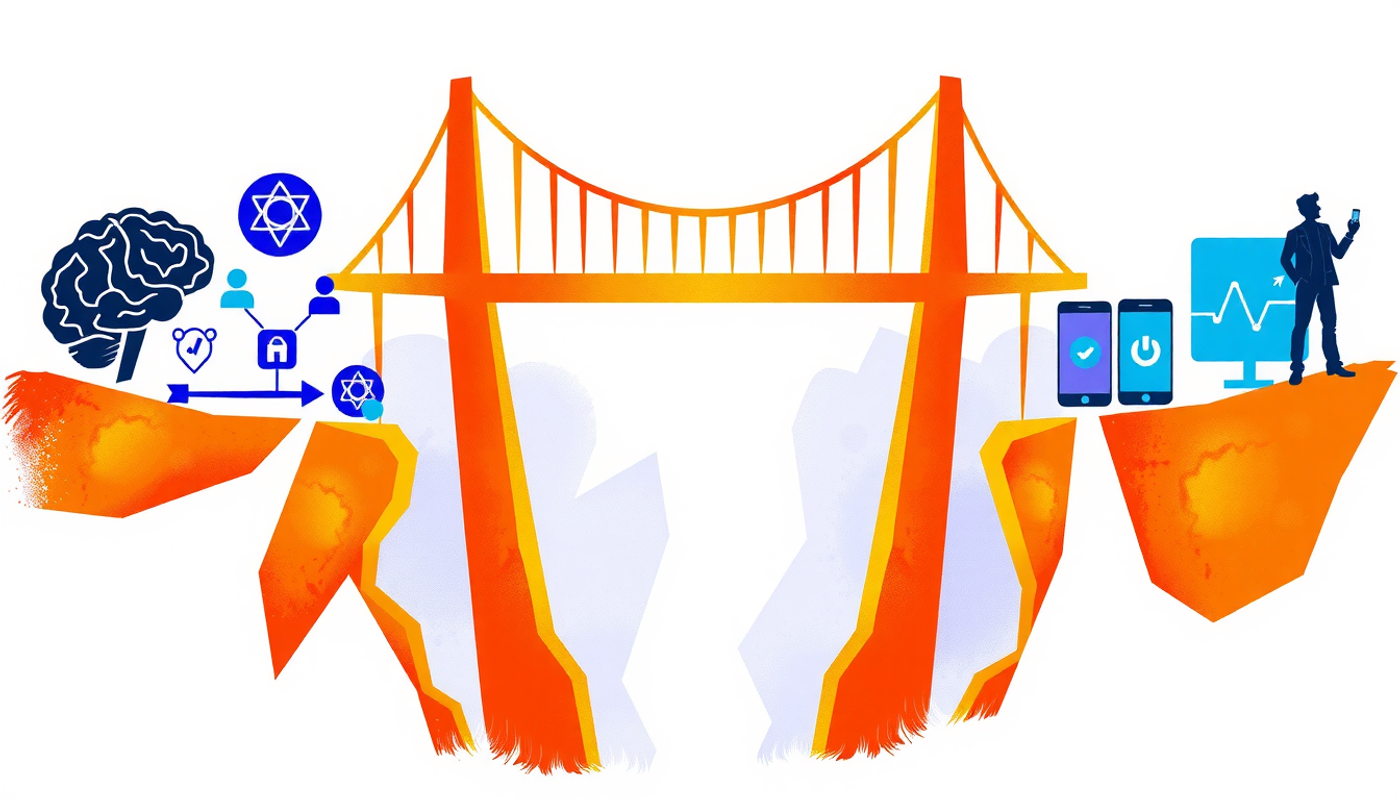 Glowing golden bridge connecting cognitive science and educational technology.