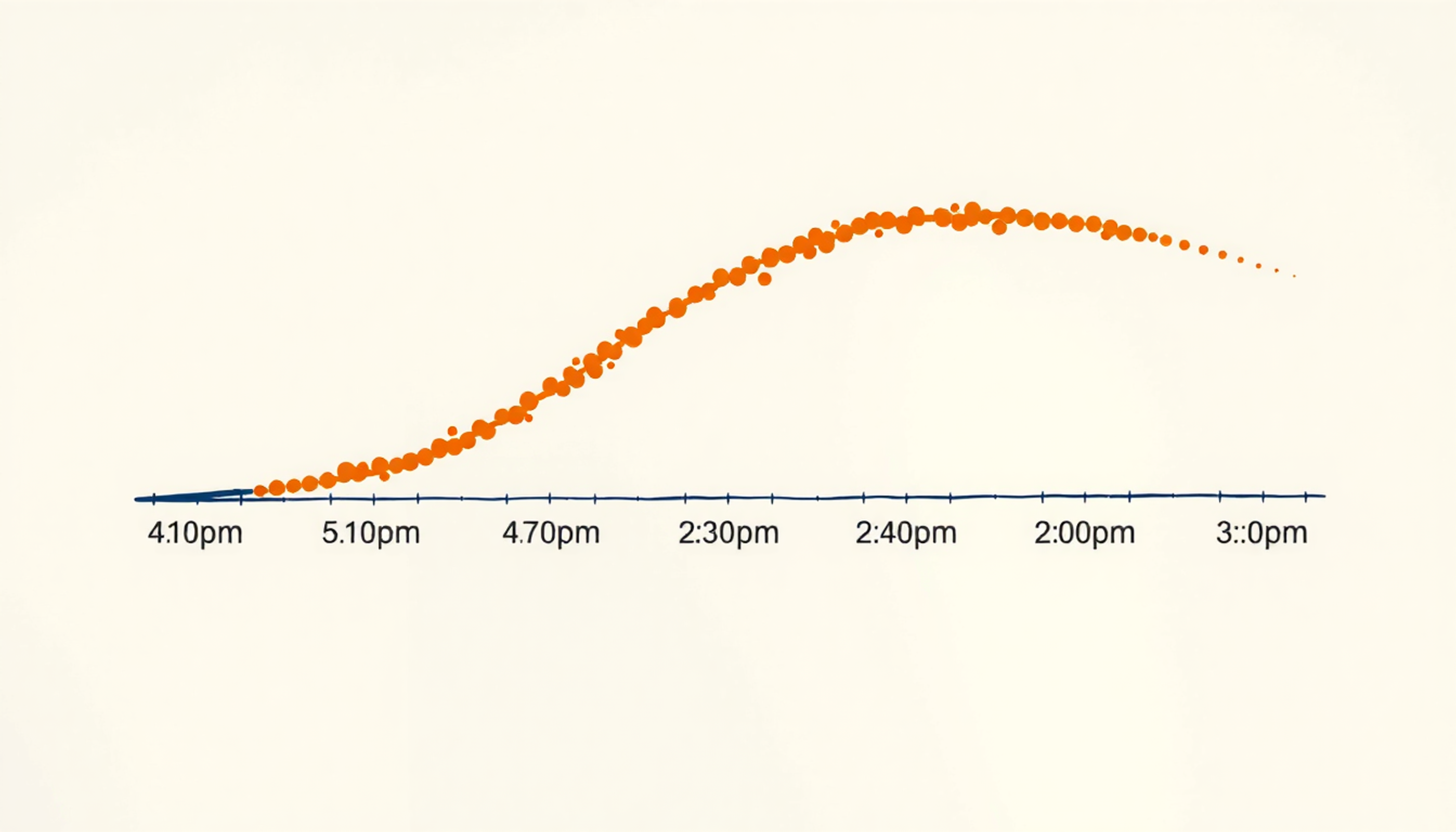 Line graph comparing review frequency: red curve vs. green curve.