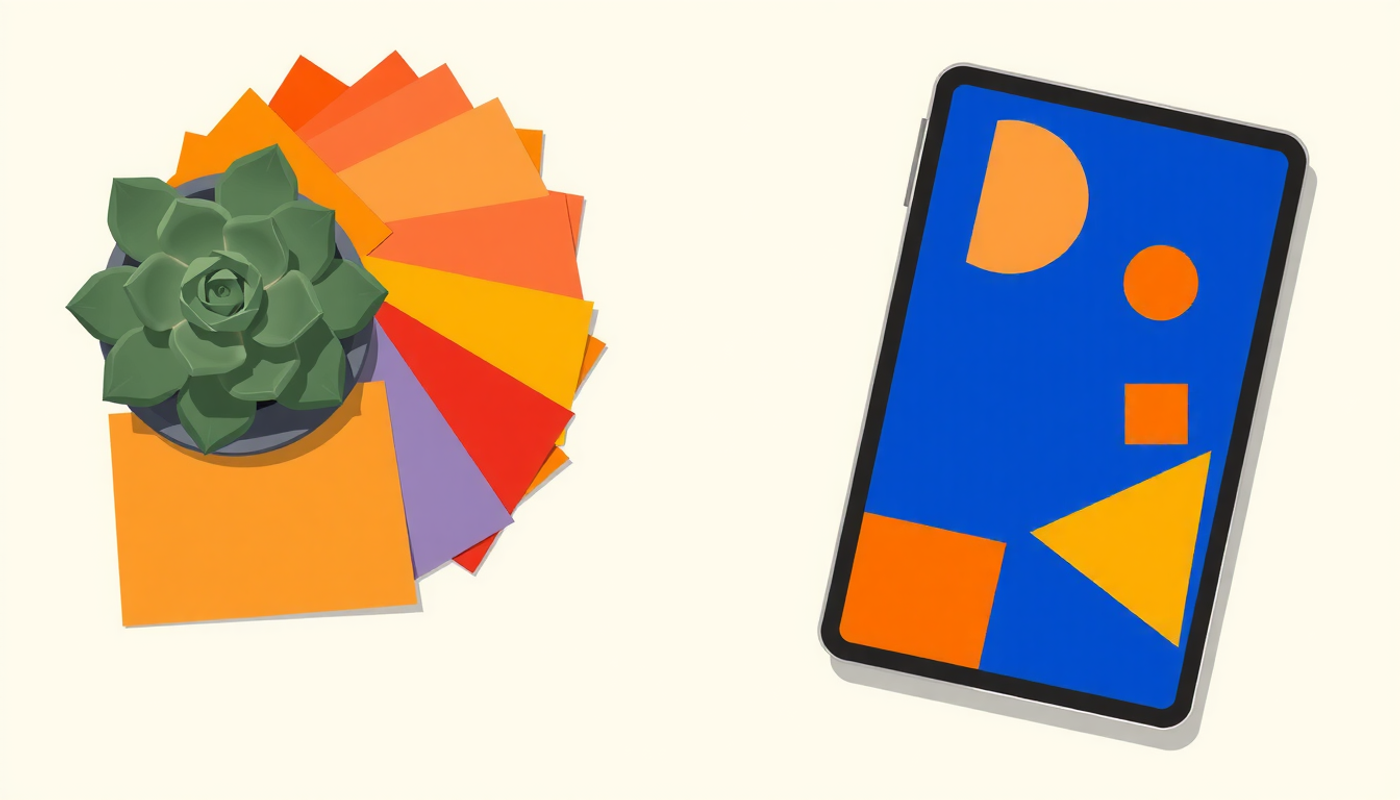 Organized study workspace with tablet, index cards, and succulent.