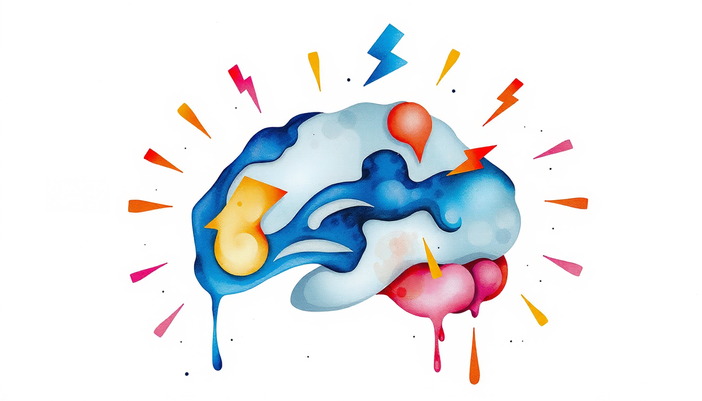 Watercolor hippocampus fading from blue to grey, symbolizing stress effects.