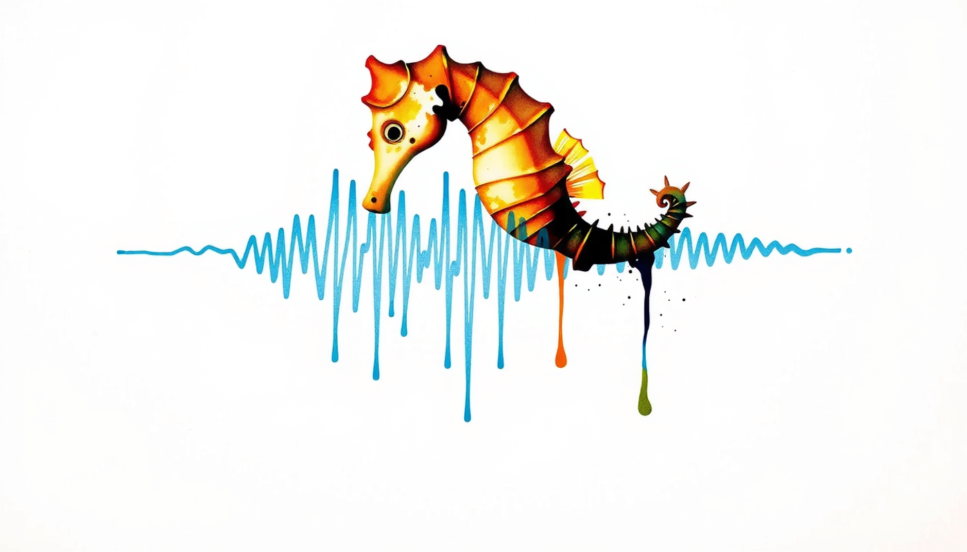 Hippocampus depicted as a seahorse with theta waves sorting memories.