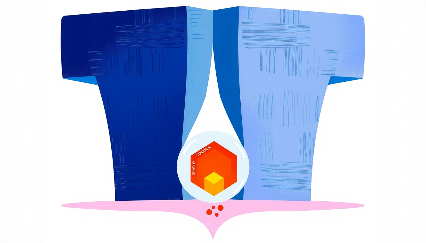 Hourglass shape depicting large corporations above and vibrant startups below.