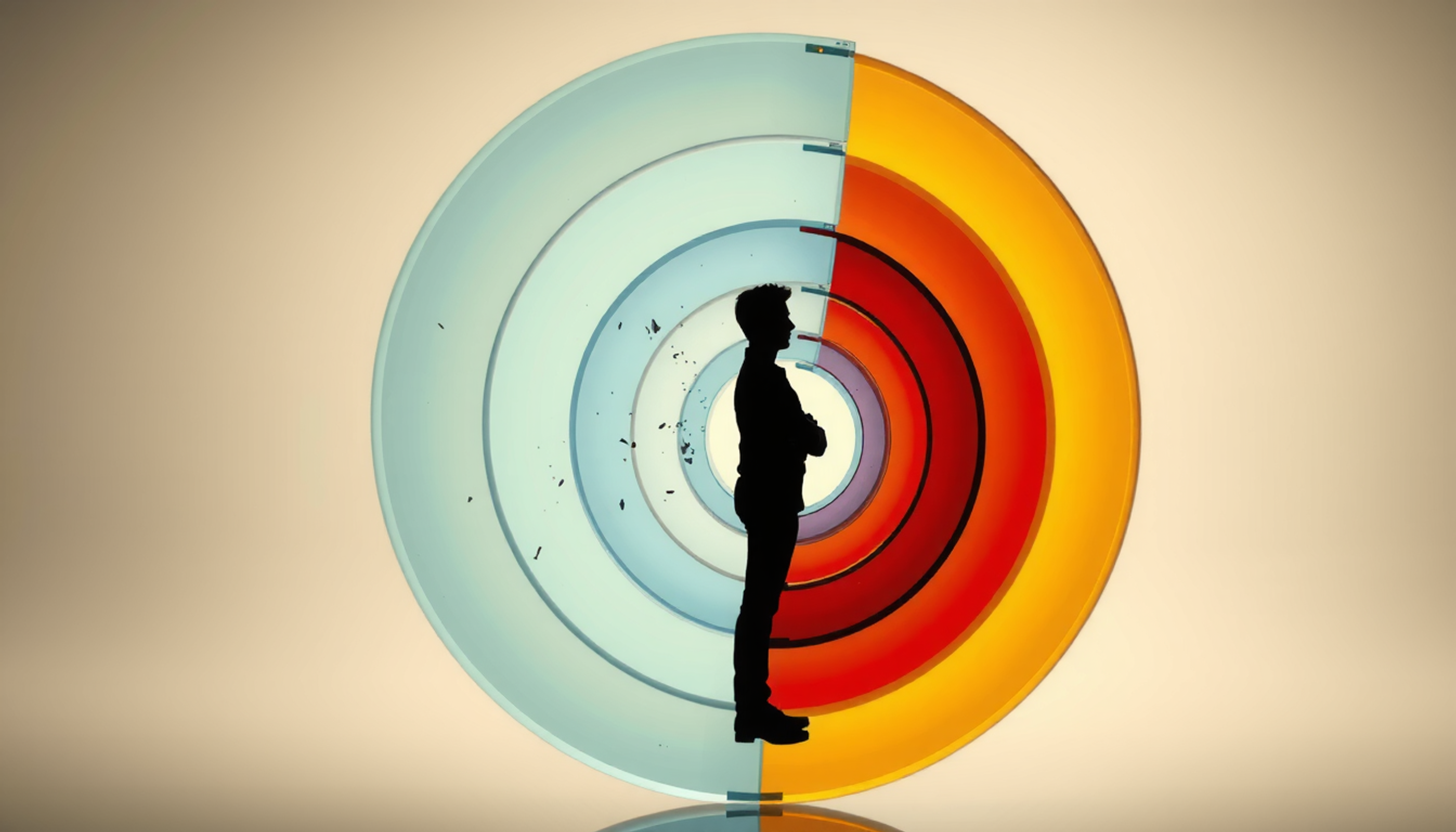 Human silhouette in a colorful spiral representing various internal states.
