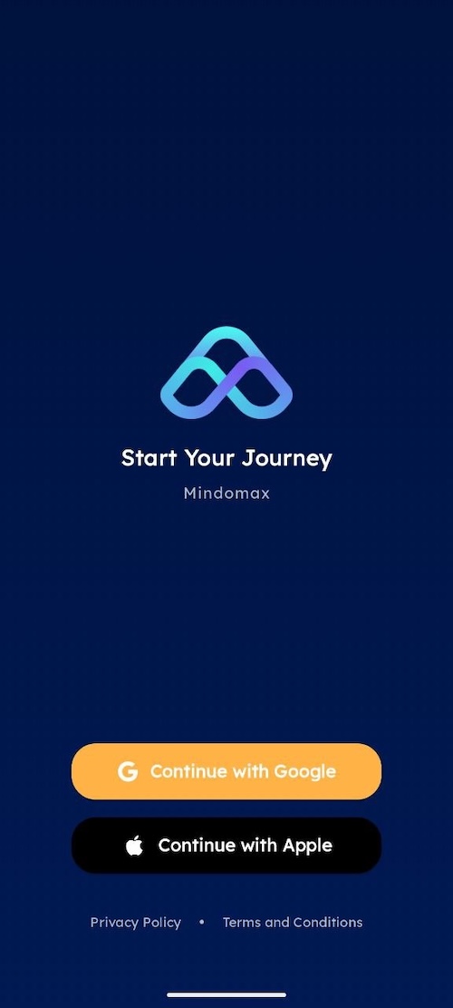 Sign-up screen on the Mindomax app