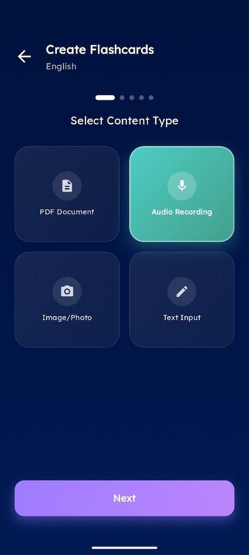 Mobile — Add Card screen showing input options including audio