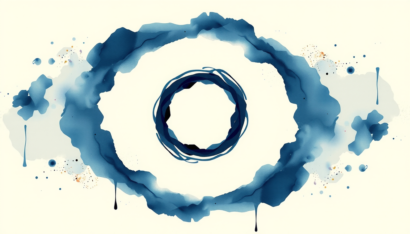Luminous indigo rings ripple through dark space, creating a serene effect.