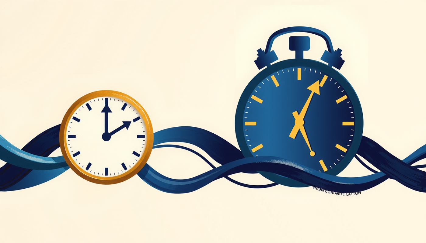 Interconnected clocks symbolize synaptic and systems consolidation in elegant colors.
