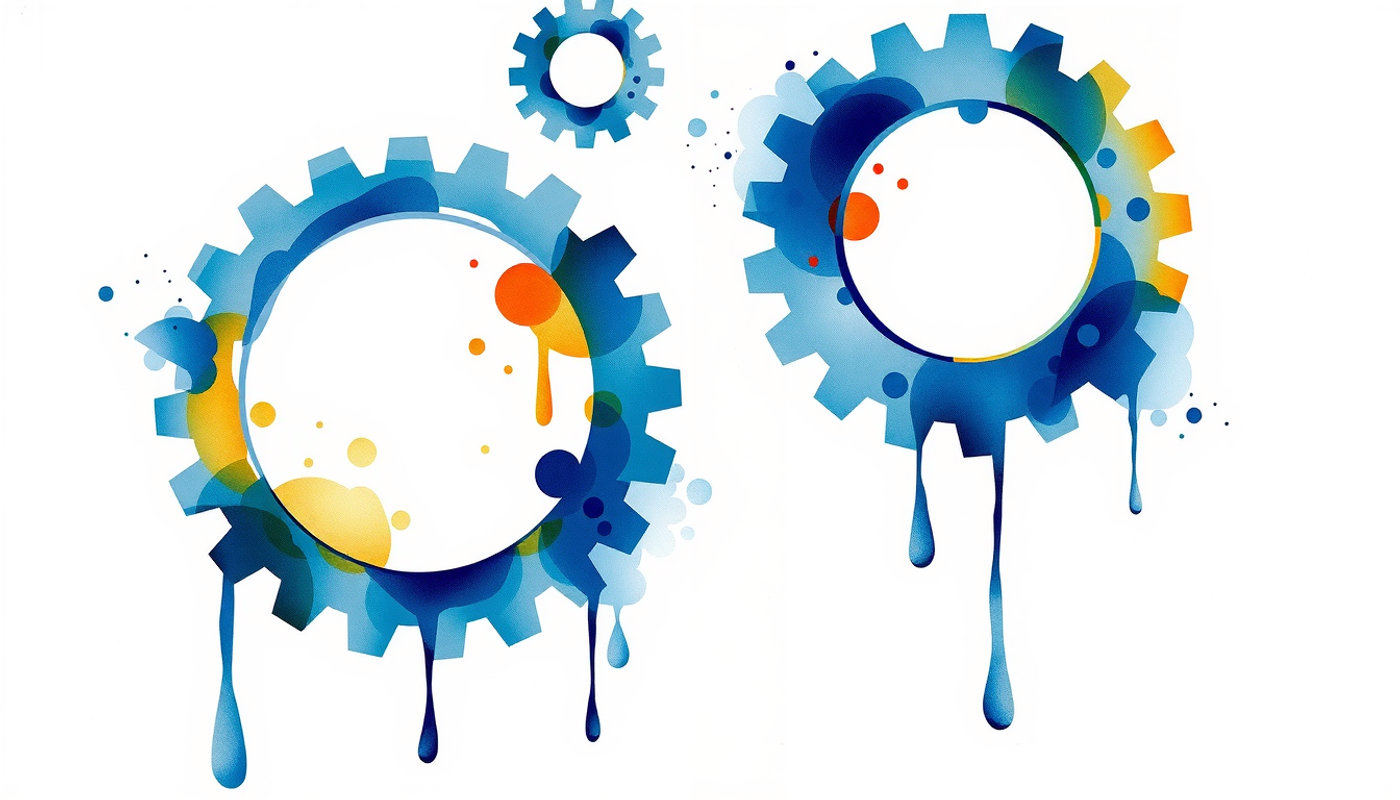 Three gears in space symbolizing study strategies: spacing, interleaving, retrieval.