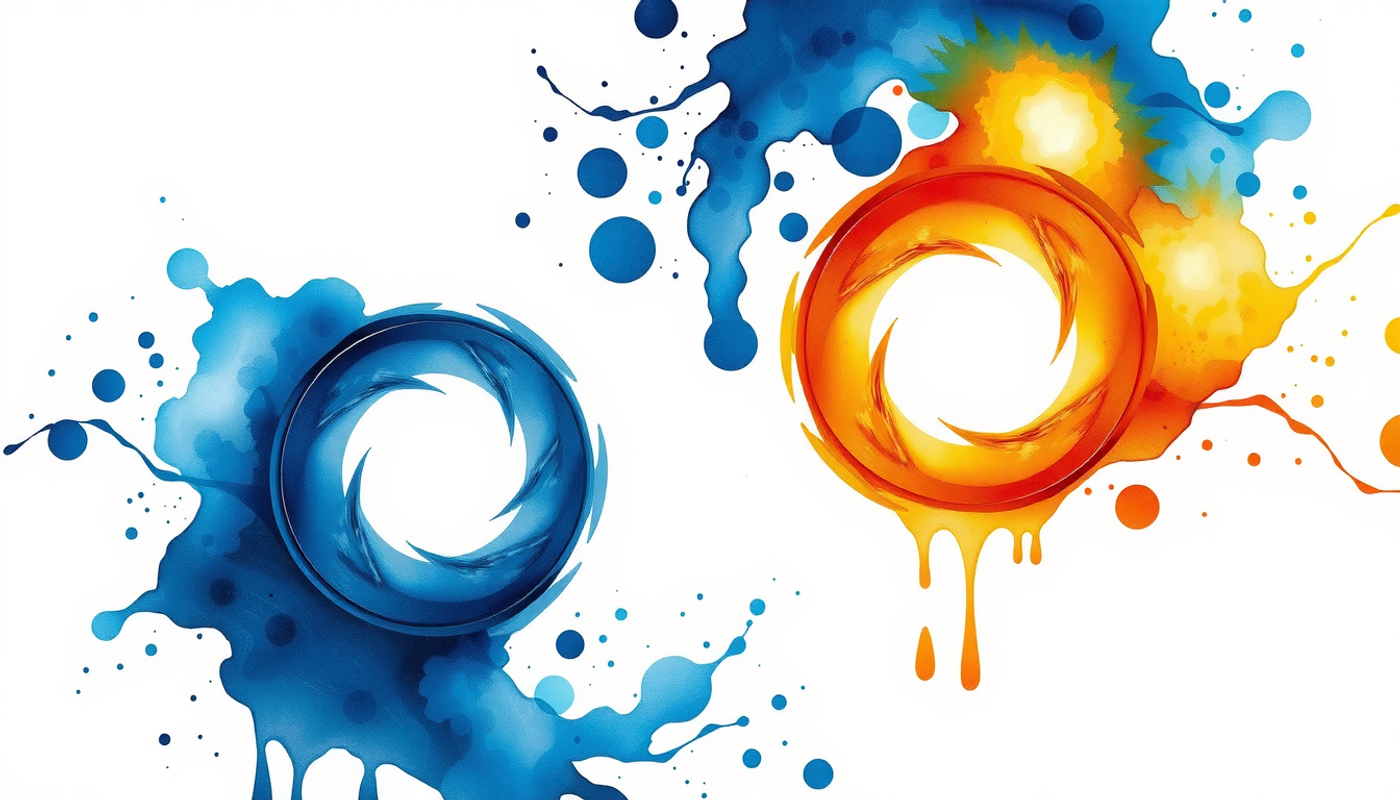 Intertwined blue and gold spirals with glowing intersections on dark background.