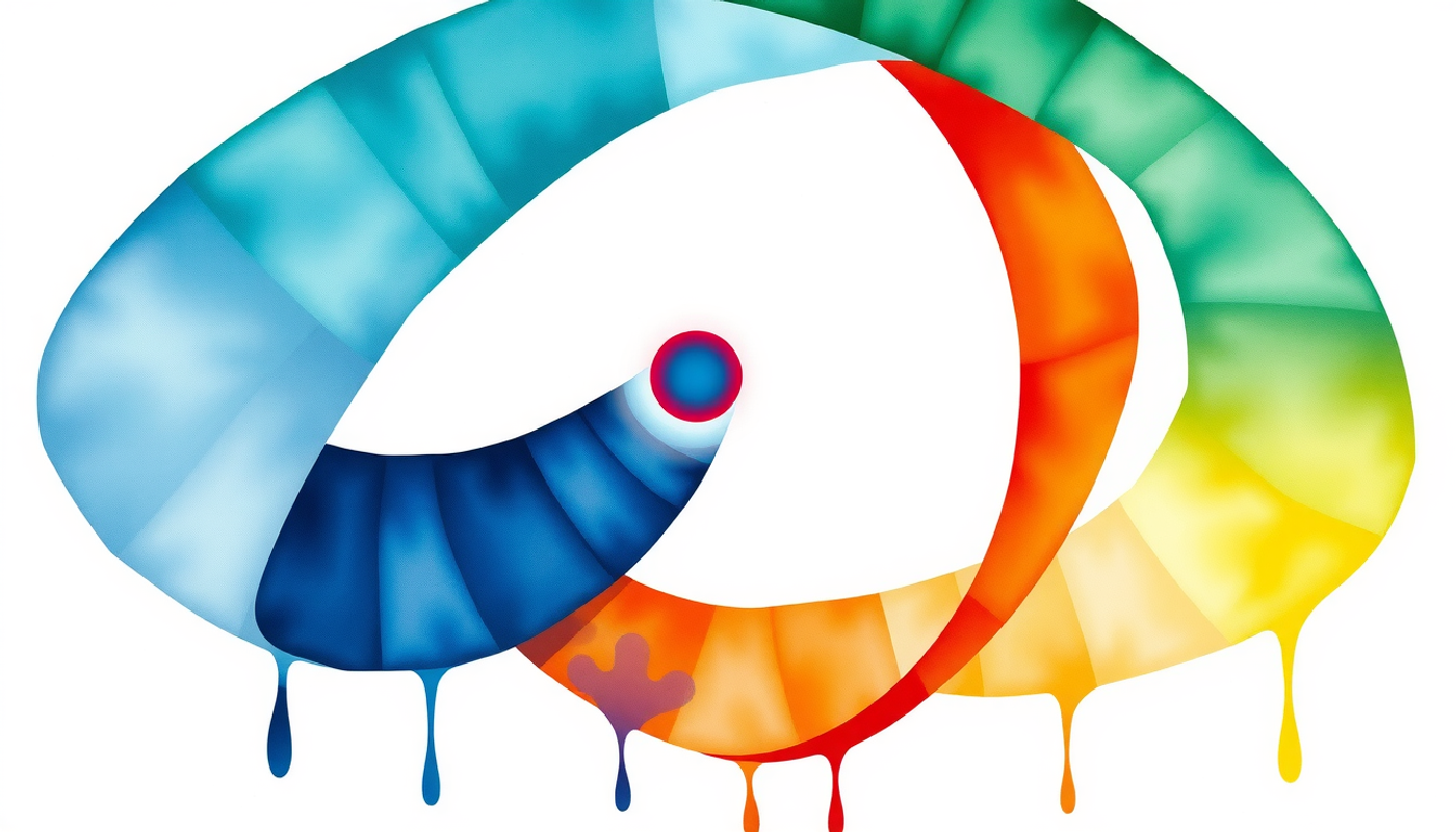 Three colorful ribbons spiraling upward, converging into a bright light.