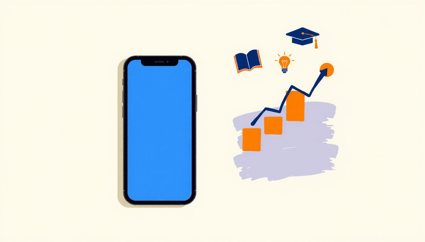 iPhone displaying a flashcard app with rising ranking chart and icons.