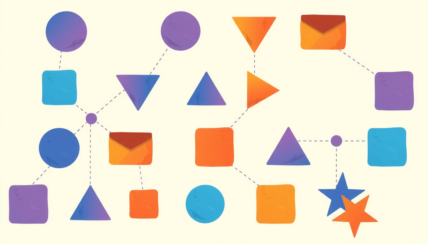 Fifteen colorful app icon placeholders in a grid with dotted lines.