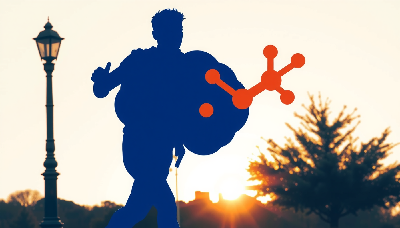 Jogger in park with brain highlighting BDNF and neural connections.