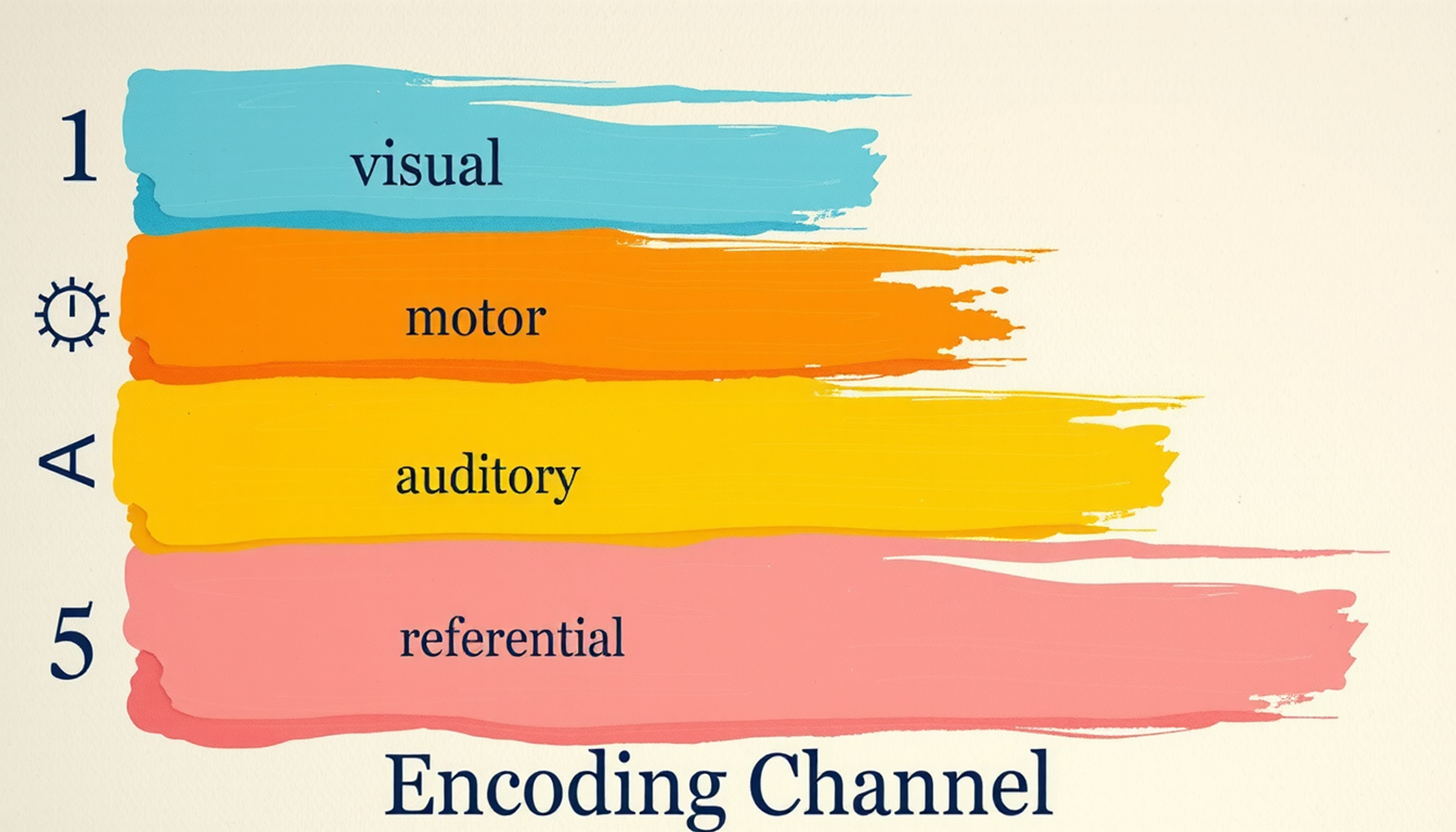 Four layered encoding channels in soft colors with abstract icons.
