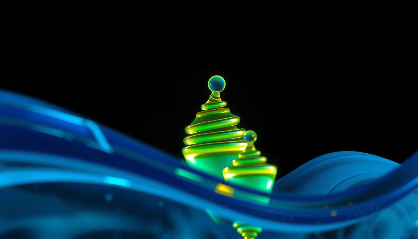 Abstract visualization of nested sleep wave patterns in blue, green, and yellow.