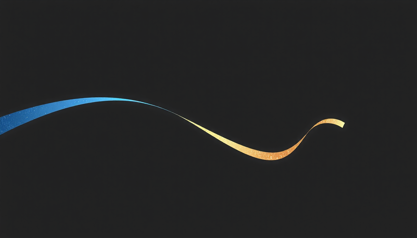 Luminous indigo and gold pathways converging on a dark surface.