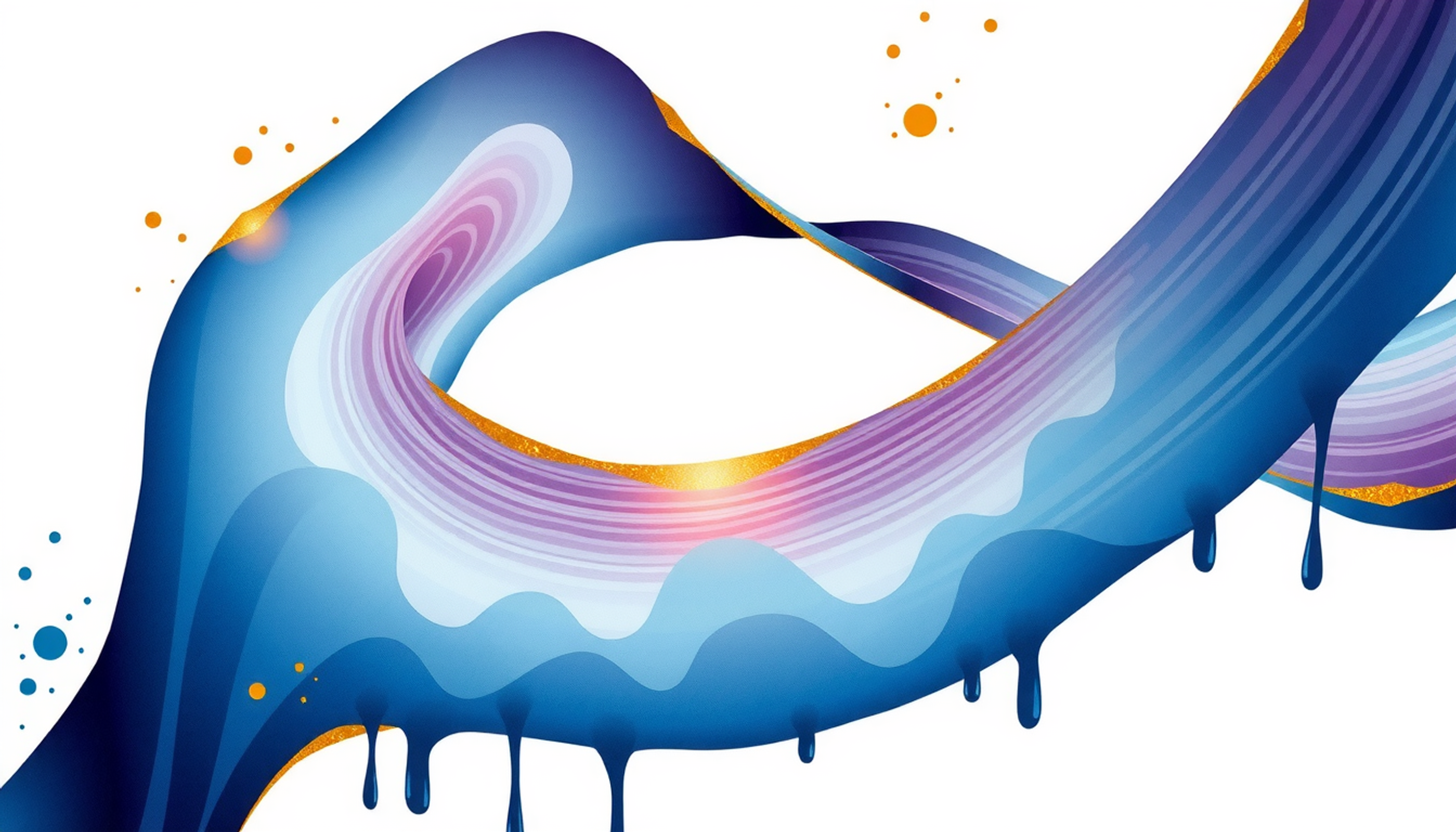 Luminous ribbon of violet and blue waveforms in dark space.