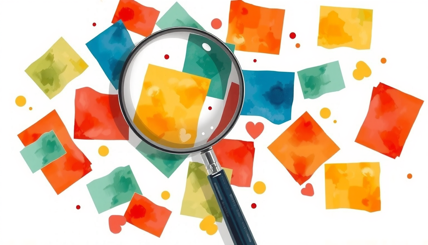 Magnifying glass over abstract documents, highlighting varying evidence quality.