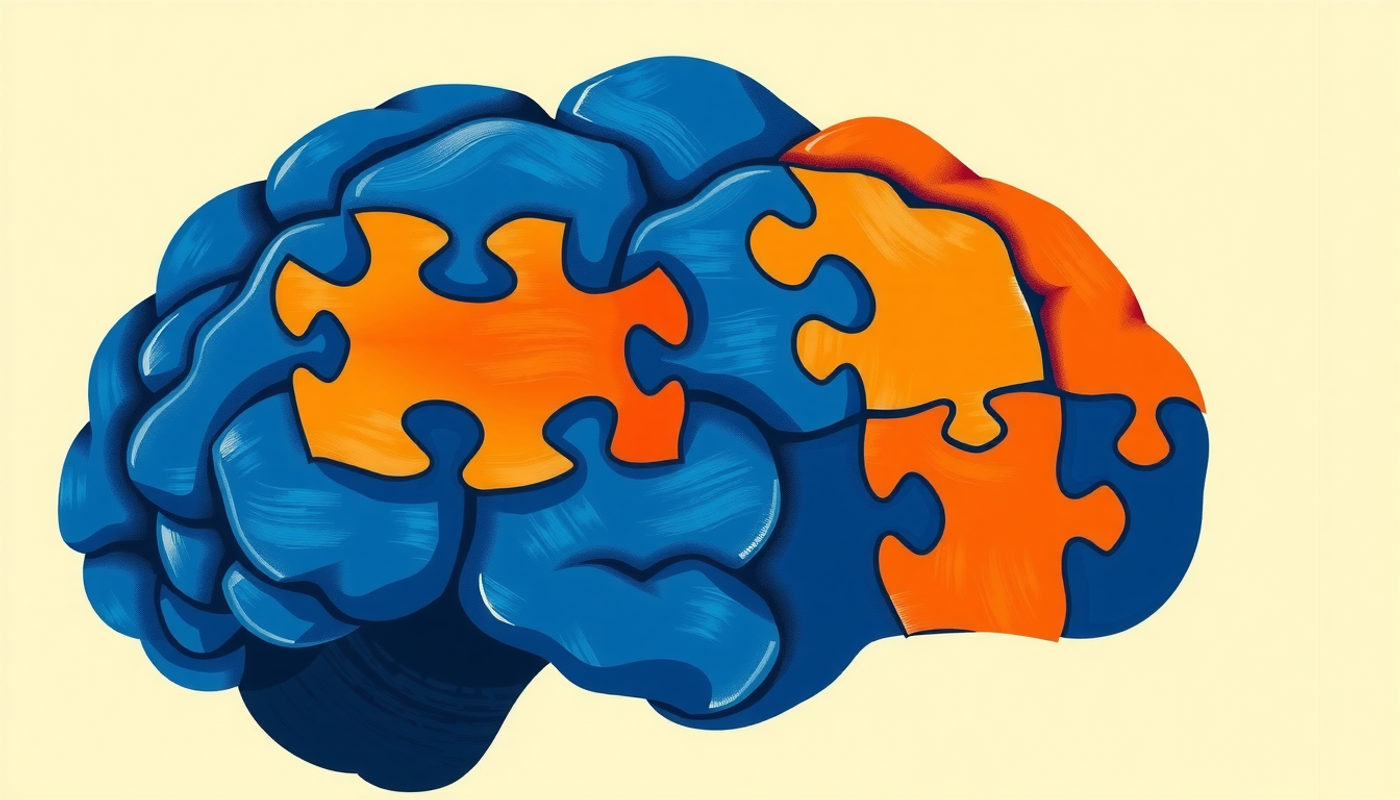 Cerveau assemblant des pièces de puzzle en une scène cohérente.