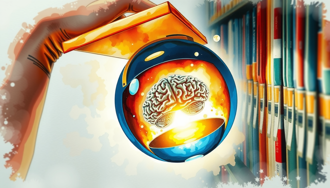Glowing orb symbolizing memory retrieval and modification from dark archive.
