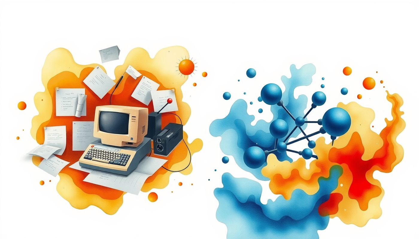 Evolution of memory science: 1980s computer to modern neural networks.