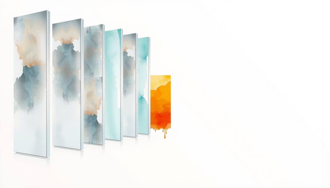 Translucent grey and mint panes with an orange offset pane.