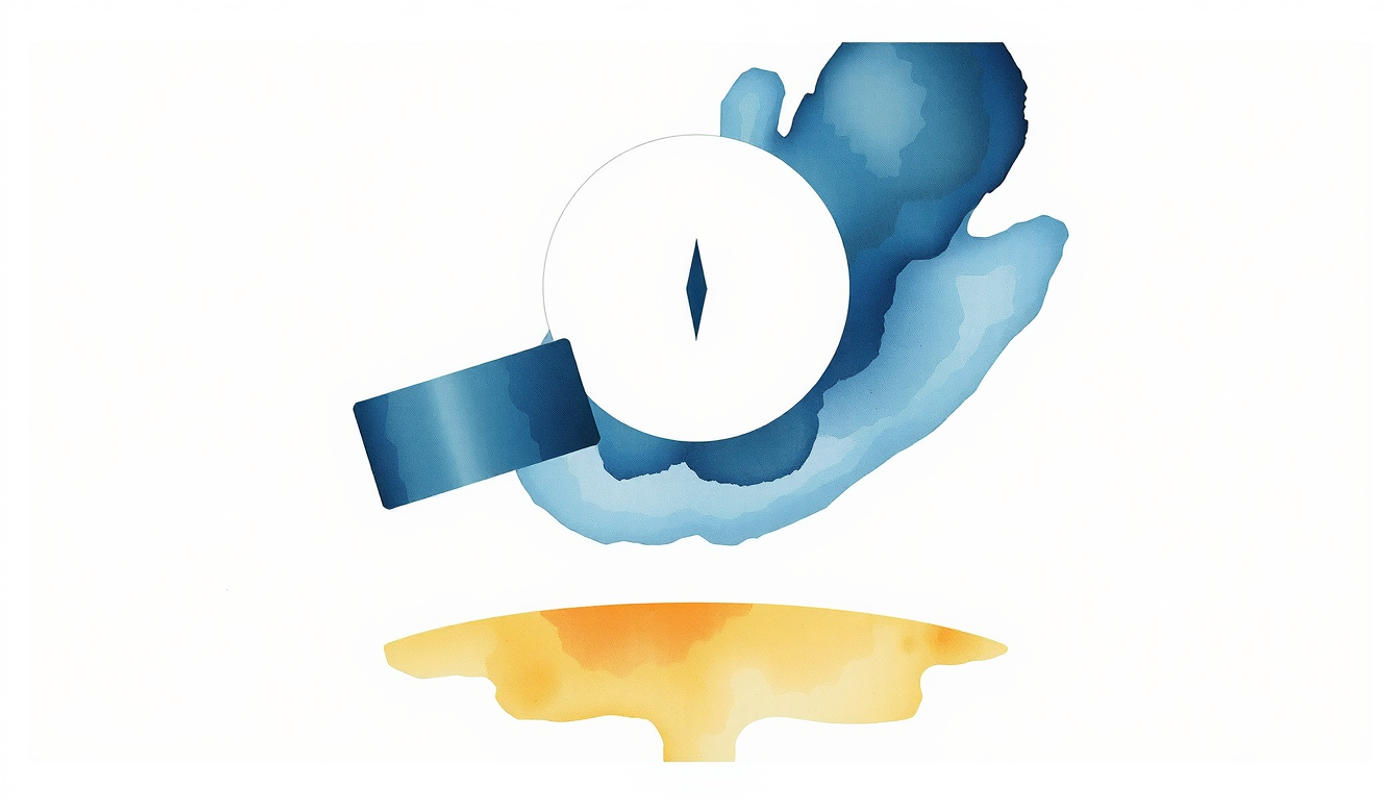 Narrow slot in pale disc with floating card in dark space.