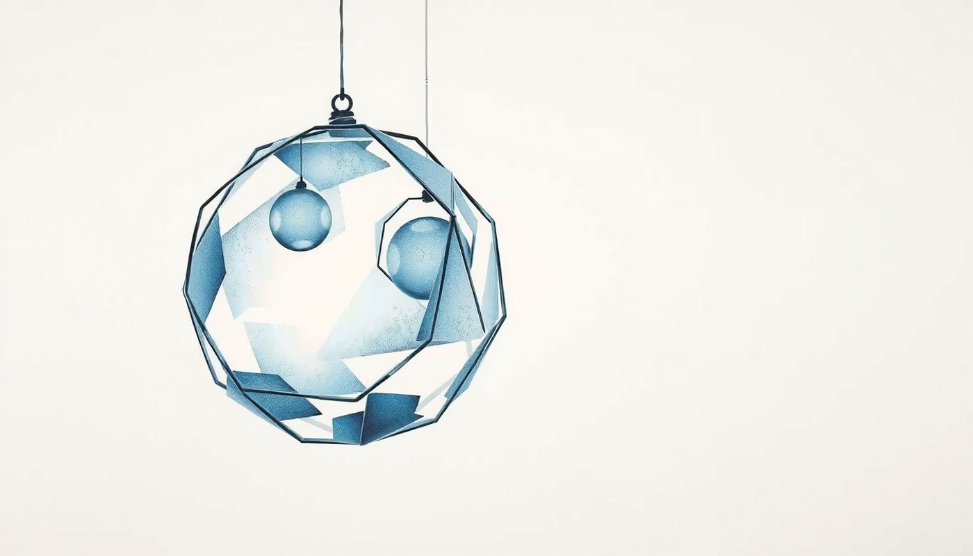 Two smooth glass spheres in dark space, one in a wire lattice.