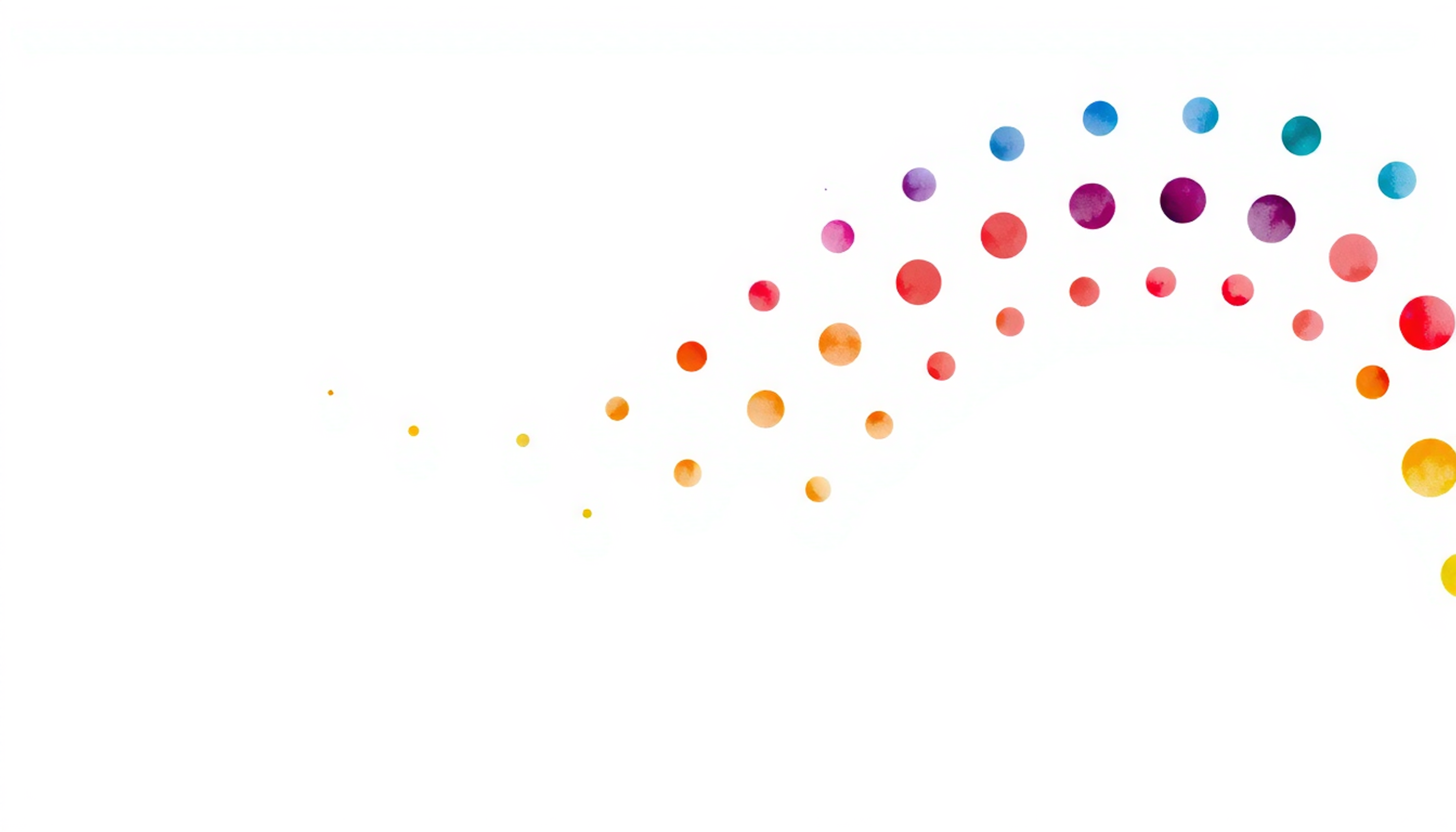 Minimalist abstract glowing dots in an arc with a dark background.