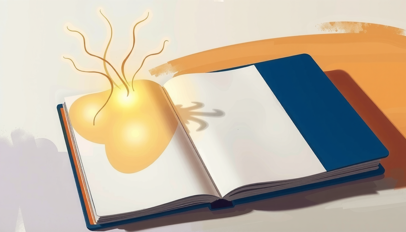 Open notebook beside a chemistry textbook with glowing neural pathways.