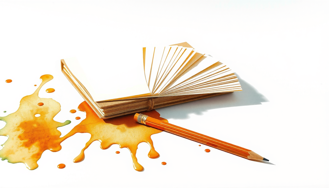 Cream index cards fanned on a wooden desk with a notebook and pencil.