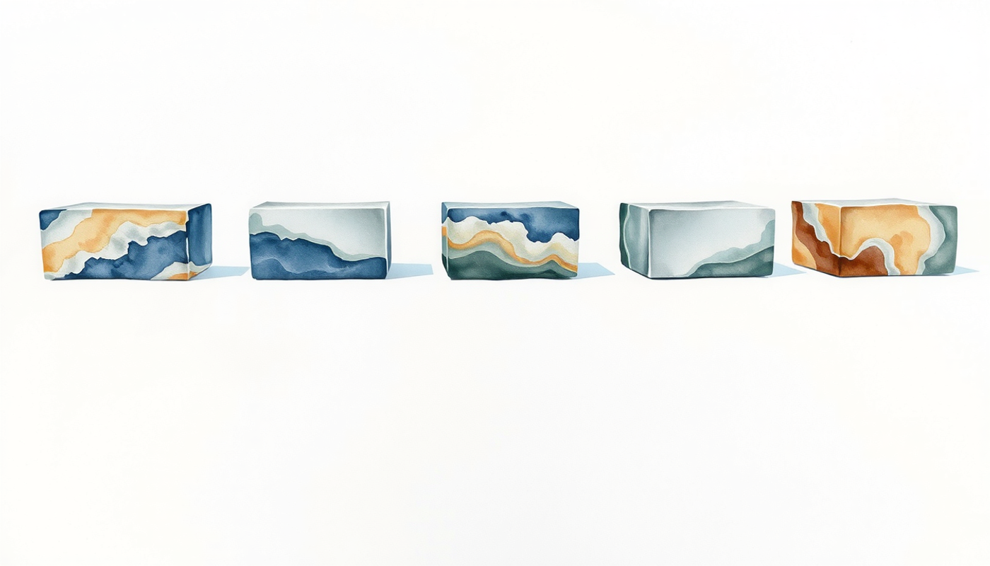 Rectangular stone blocks of varying heights on a pale surface.