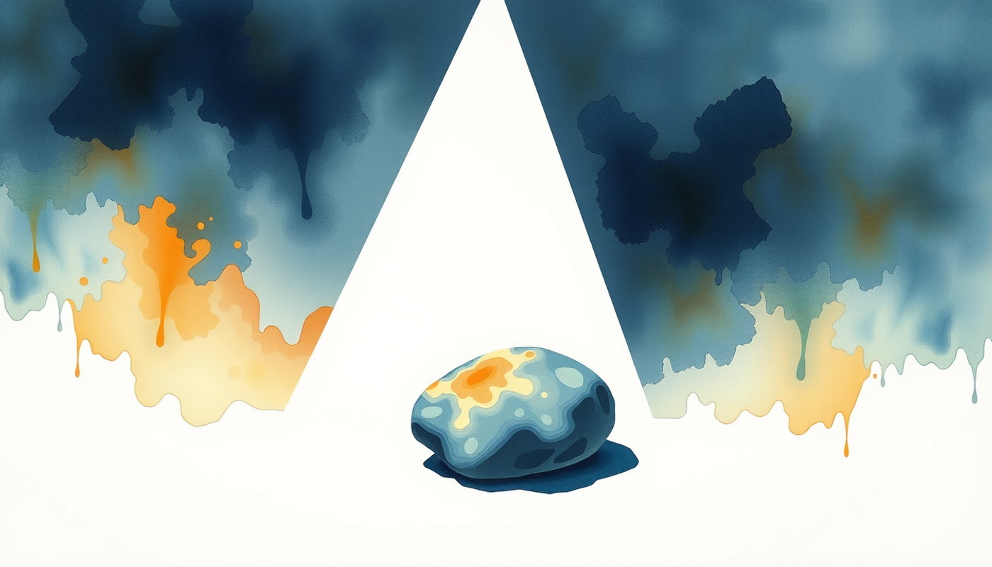 Dark room with focused light on a solitary stone.