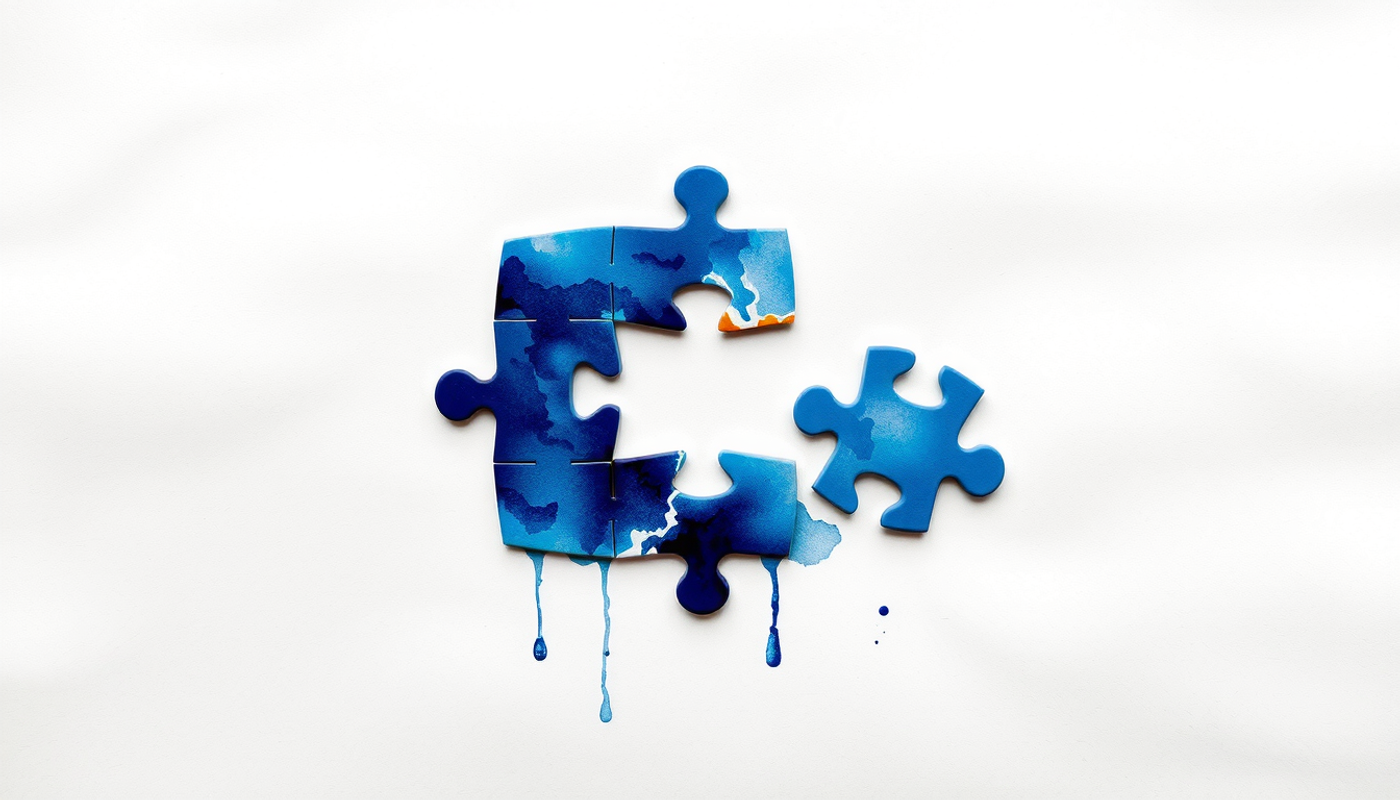 Partially completed jigsaw puzzle with one missing piece beside it.
