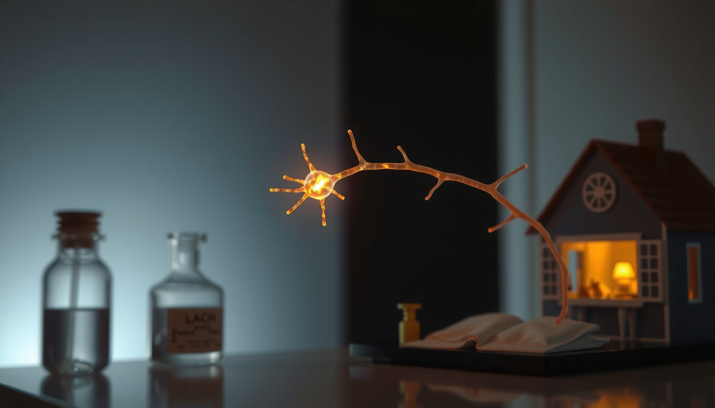 Diverging neural pathways, one glowing warmly, the other fading into darkness.